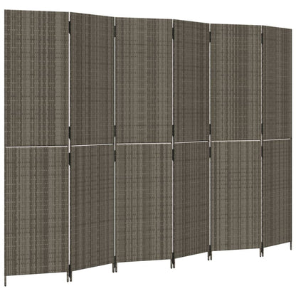 Room Divider 6 Panels Gray Poly Rattan