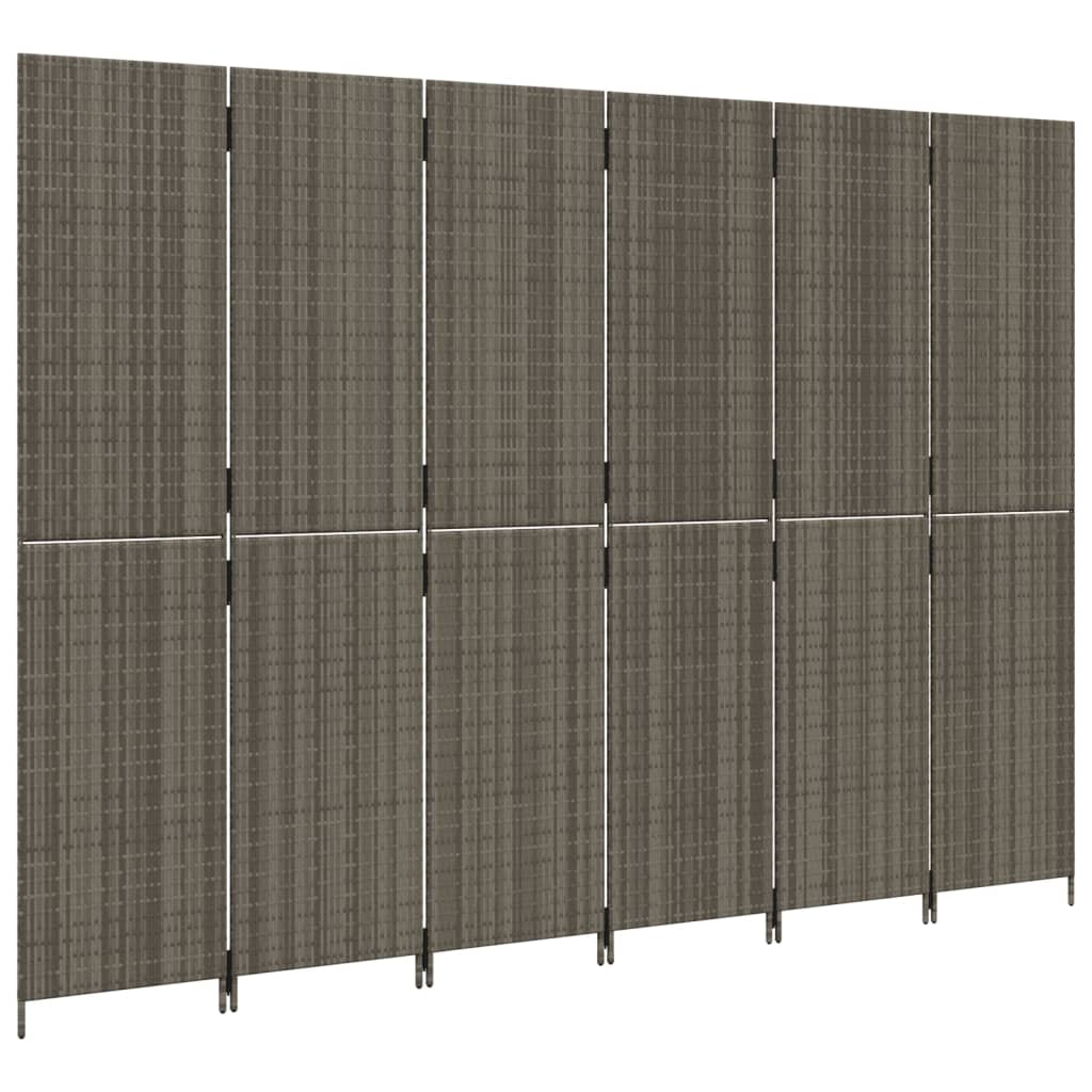 Room Divider 6 Panels Gray Poly Rattan