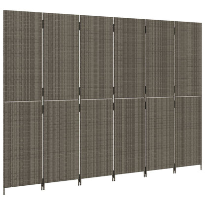 Room Divider 6 Panels Gray Poly Rattan
