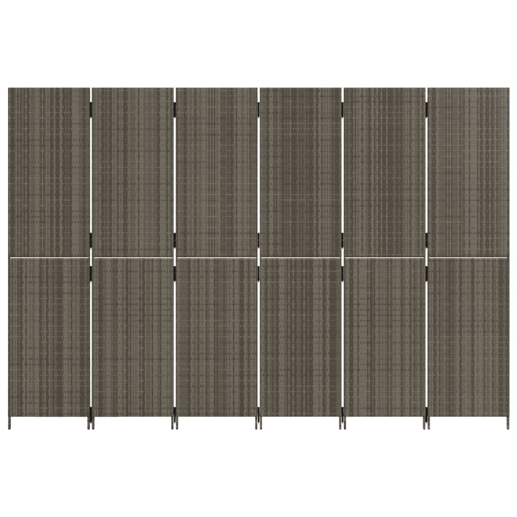 Room Divider 6 Panels Gray Poly Rattan