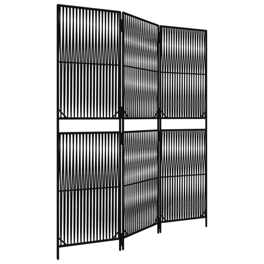 Room Divider 3 Panels Black Poly Rattan
