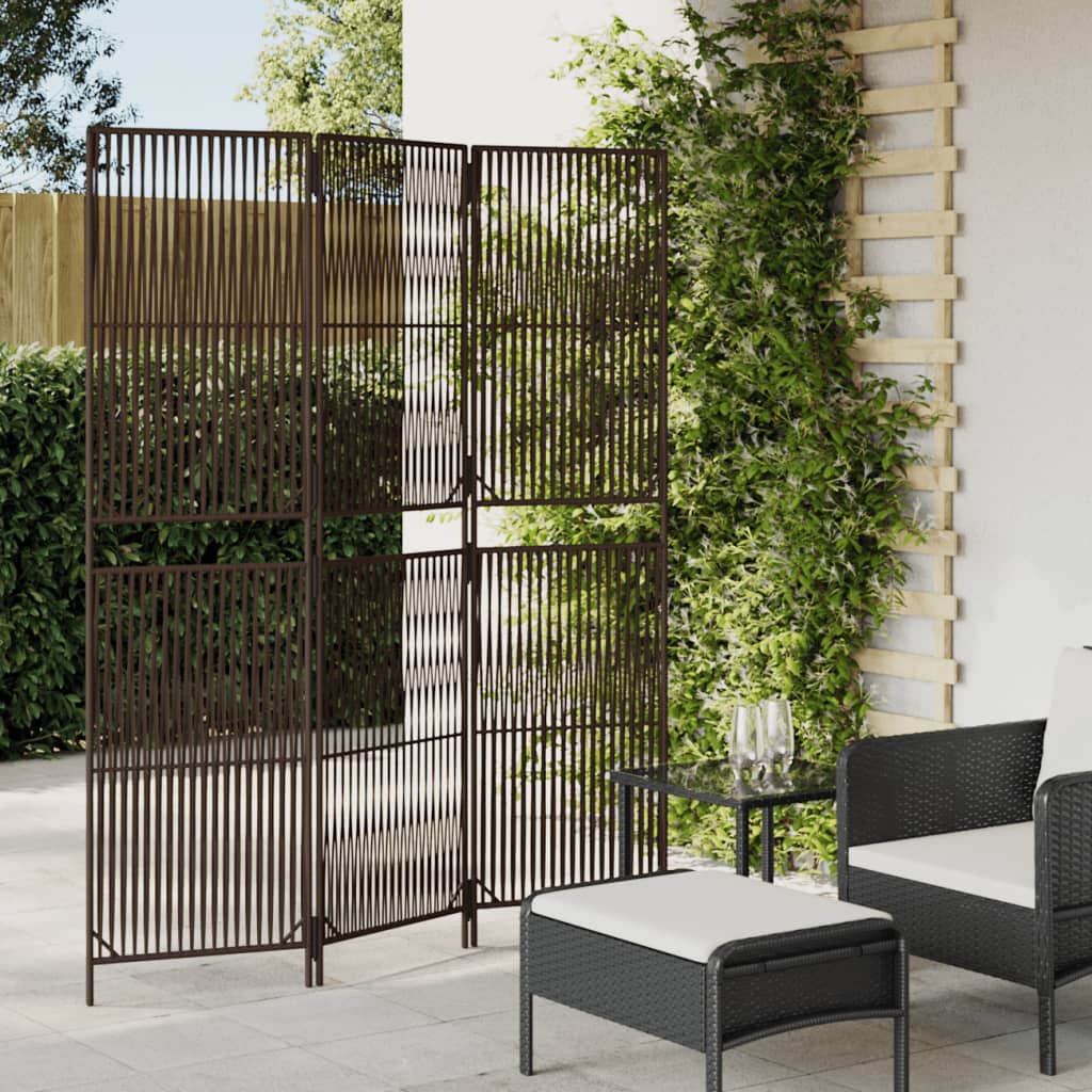 Room Divider 3 Panels Brown Poly Rattan