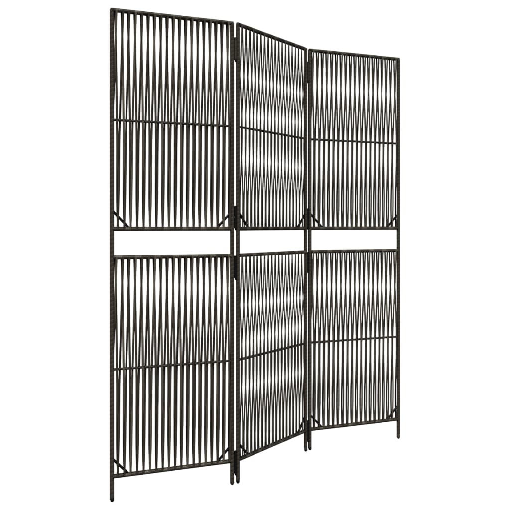 Room Divider 3 Panels Gray Poly Rattan