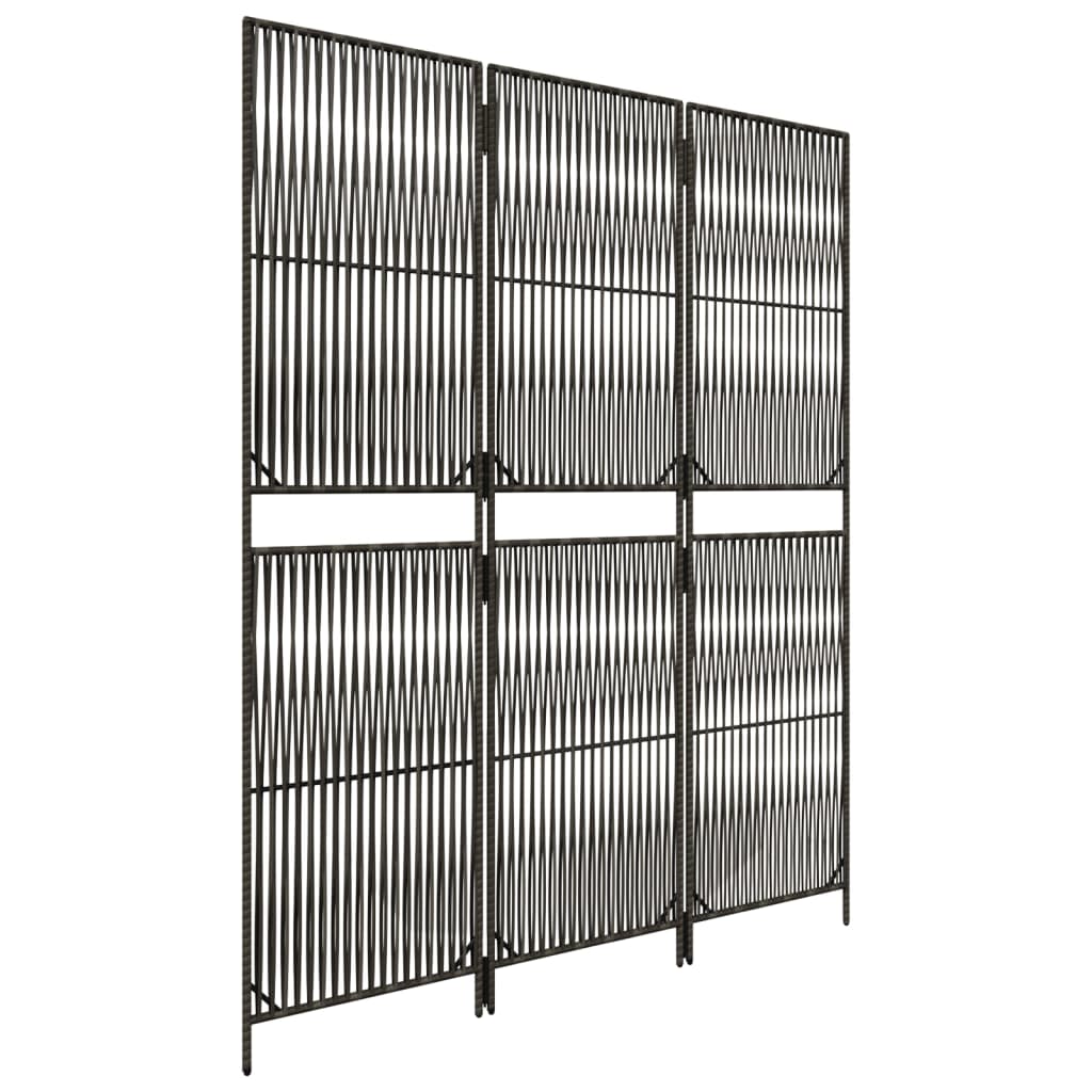 Room Divider 3 Panels Gray Poly Rattan