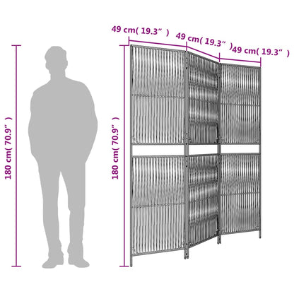 Room Divider 3 Panels Gray Poly Rattan