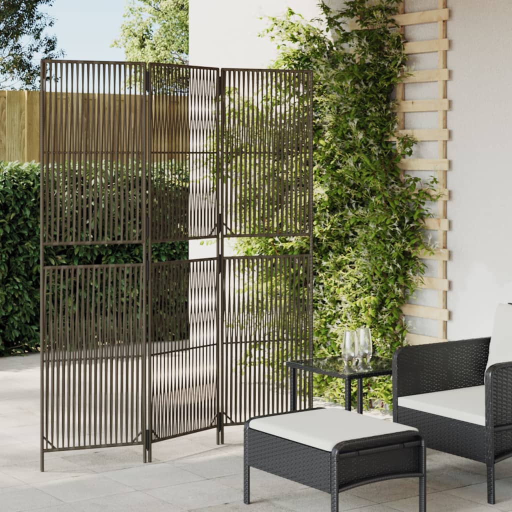 Room Divider 3 Panels Gray Poly Rattan