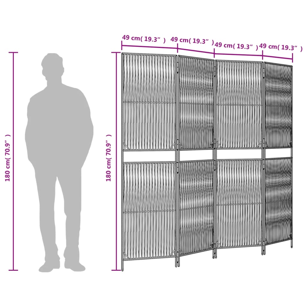 Room Divider 4 Panels Brown Poly Rattan