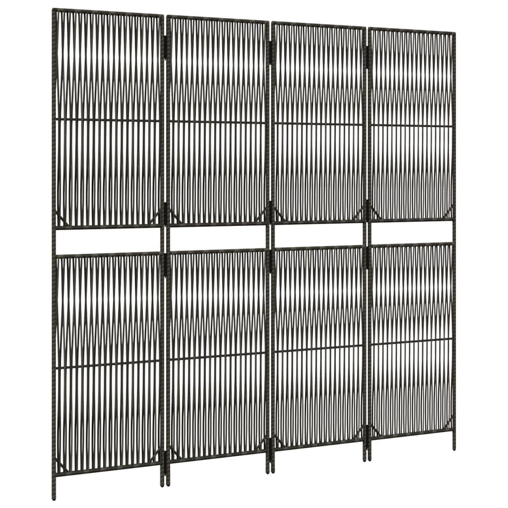 Room Divider 4 Panels Grey Poly Rattan