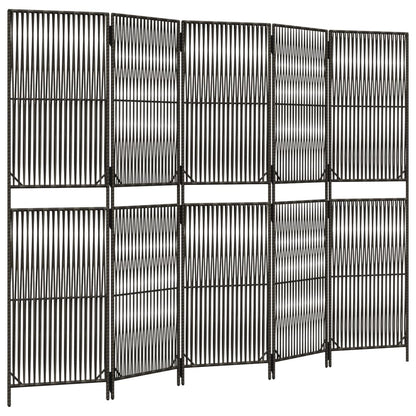 Room Divider 5 Panels Gray Poly Rattan