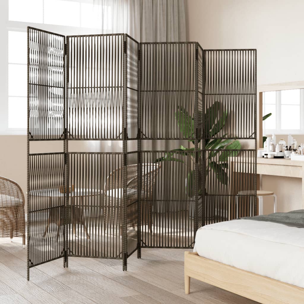 Room Divider 6 Panels Gray Poly Rattan
