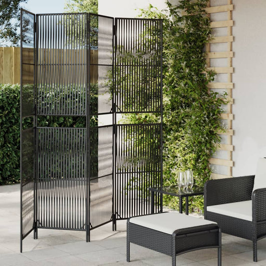 Room Divider 4 Panels Black Poly Rattan