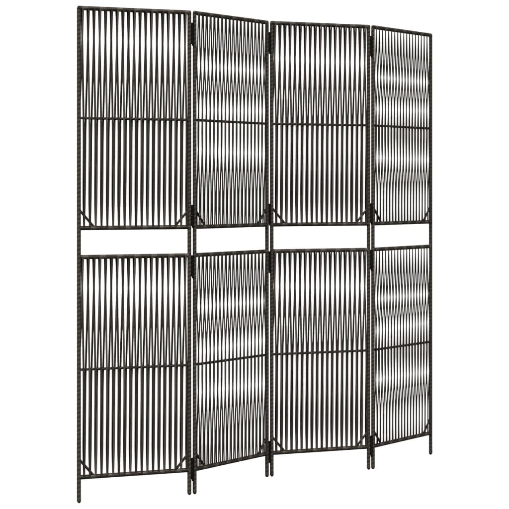 Room Divider 4 Panels Gray Poly Rattan