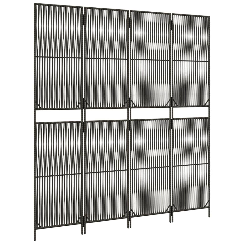 Room Divider 4 Panels Gray Poly Rattan