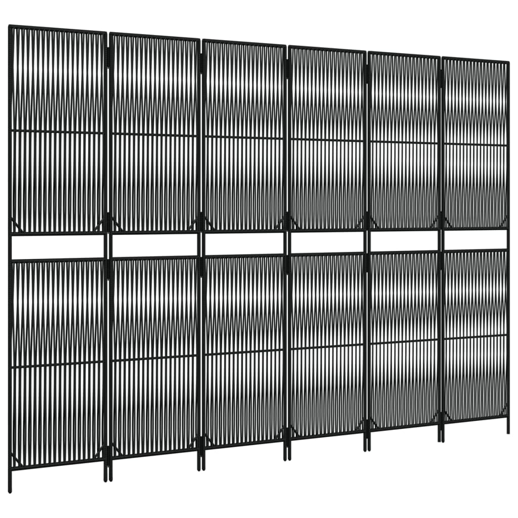 Room Divider 6 Panels Black Poly Rattan
