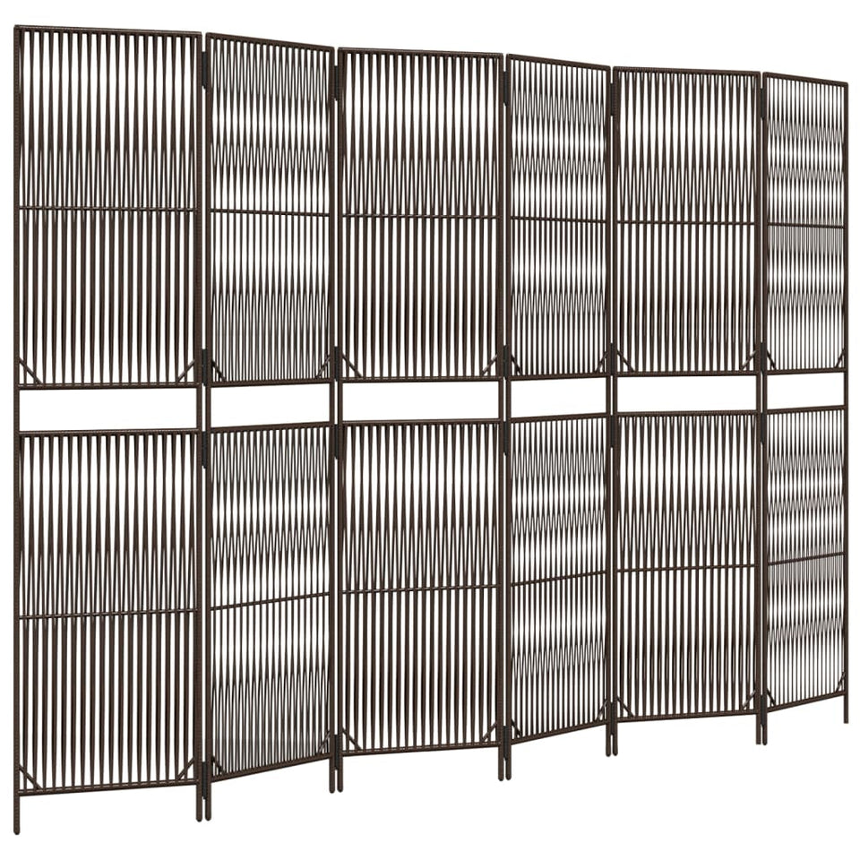 Room Divider 6 Panels Brown Poly Rattan