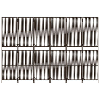 Room Divider 6 Panels Brown Poly Rattan
