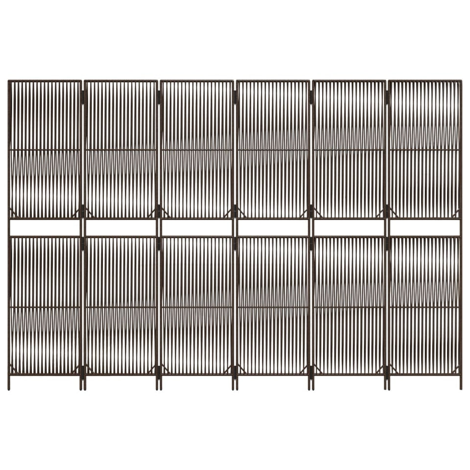 Room Divider 6 Panels Brown Poly Rattan