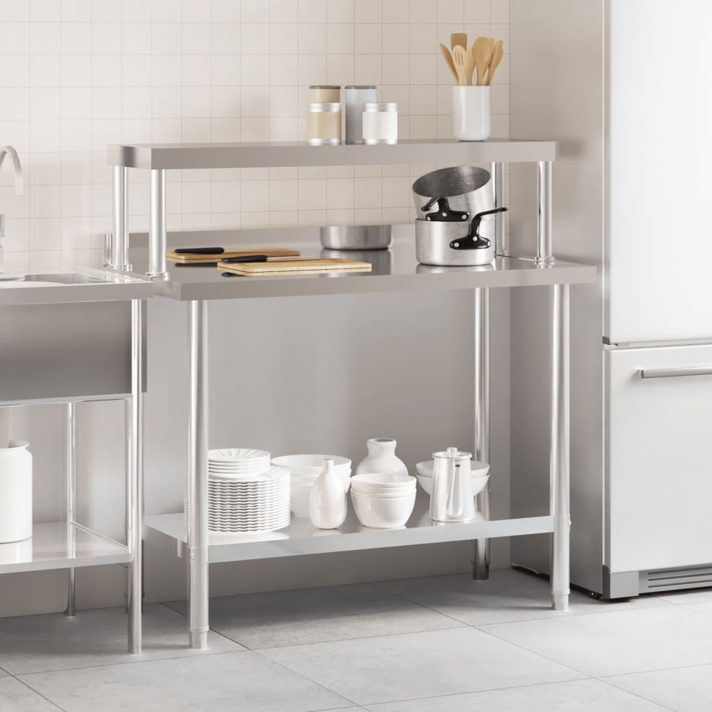 Kitchen Work Table with Overshelf 110x55x120 cm Stainless Steel