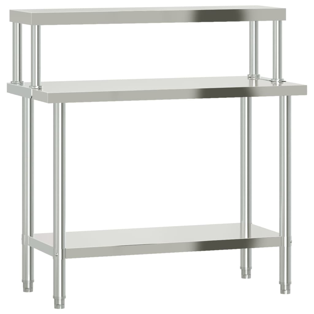 Kitchen Work Table with Overshelf 110x55x120 cm Stainless Steel