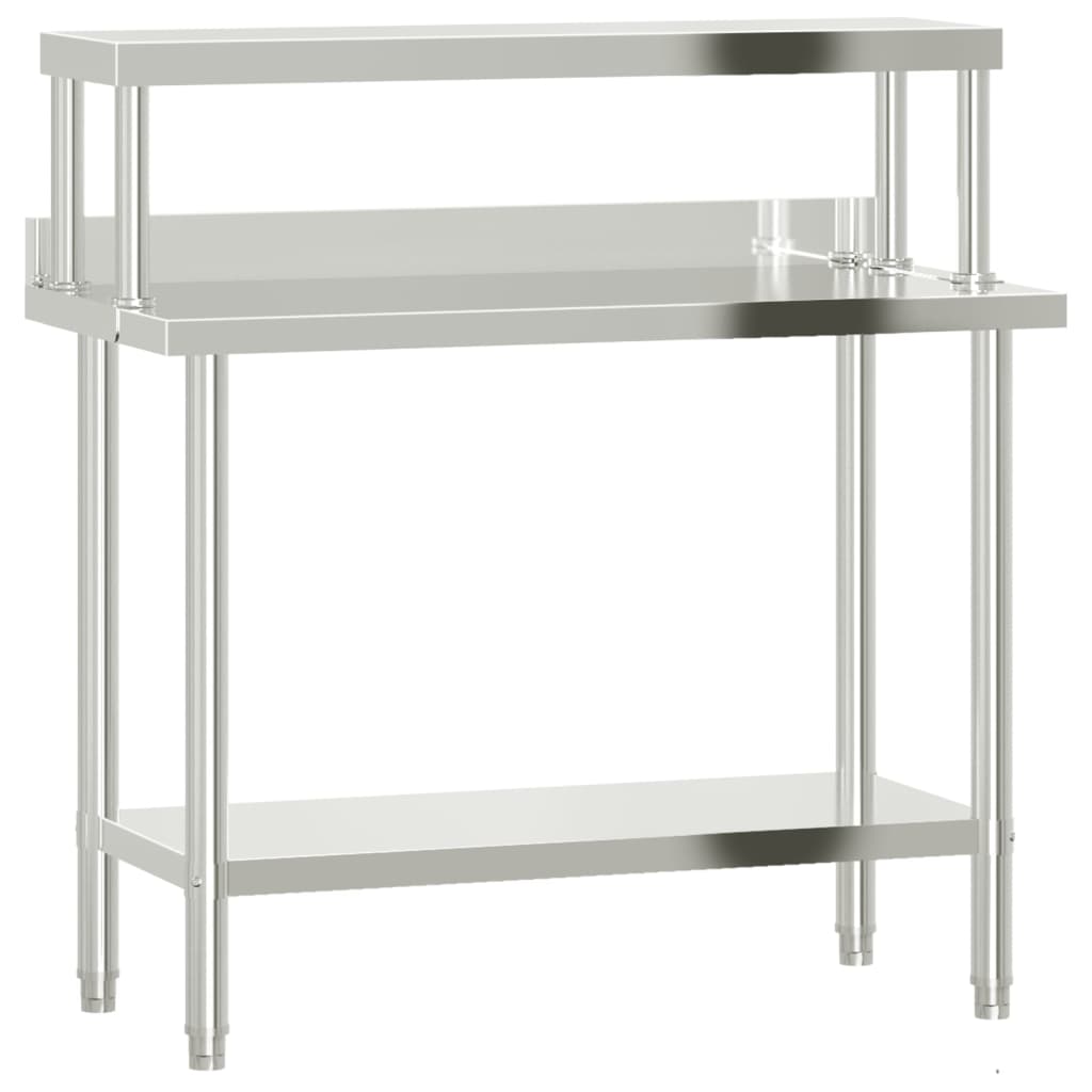 Kitchen Work Table with Overshelf 110x55x120 cm Stainless Steel