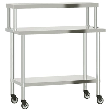 Kitchen Work Table with Overshelf 110x55x120 cm Stainless Steel