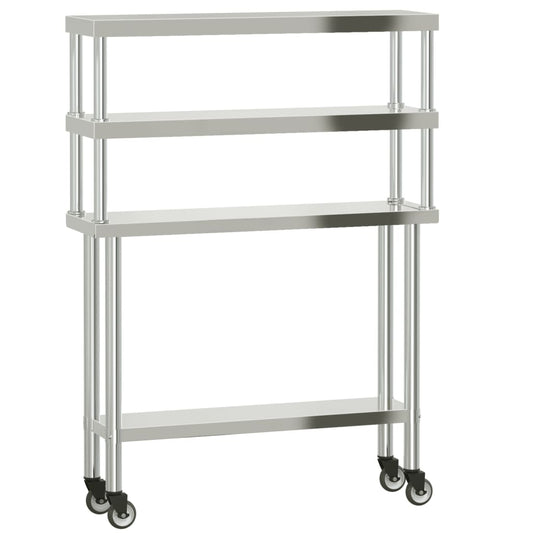Kitchen Work Table with Overshelf 43.3"x11.8"x59.1" Stainless Steel