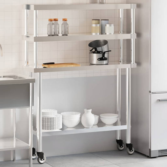 Kitchen Work Table with Overshelf 43.3"x11.8"x59.1" Stainless Steel
