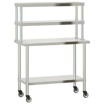 Kitchen Work Table with Overshelf 110x55x150 cm Stainless Steel