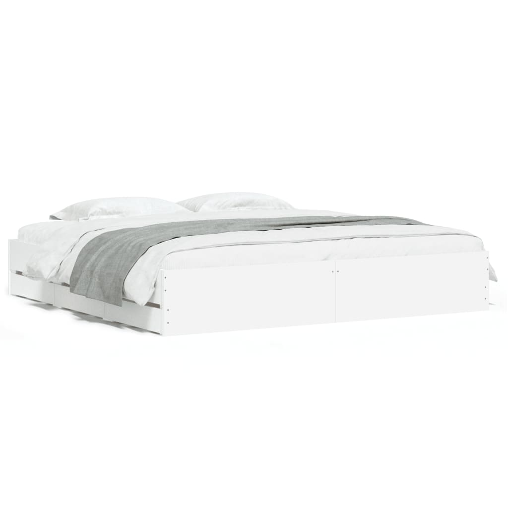 Bed Frame with Drawers without Mattress White 200x200 cm