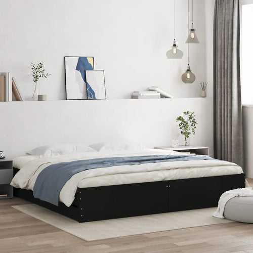 Bed Frame with Drawers Black 200x200 cm Engineered Wood