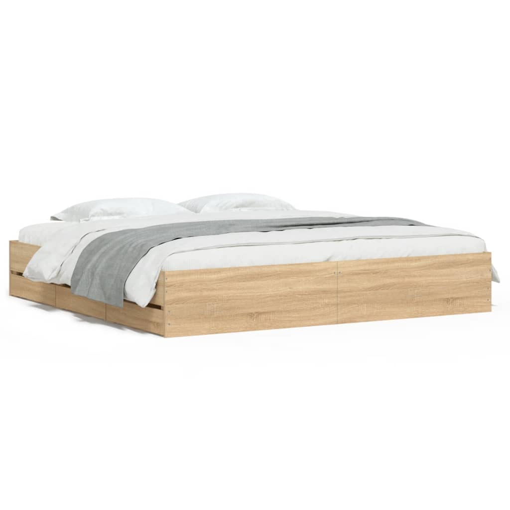 Bed Frame with Drawers without Mattress Sonoma Oak 200x200 cm