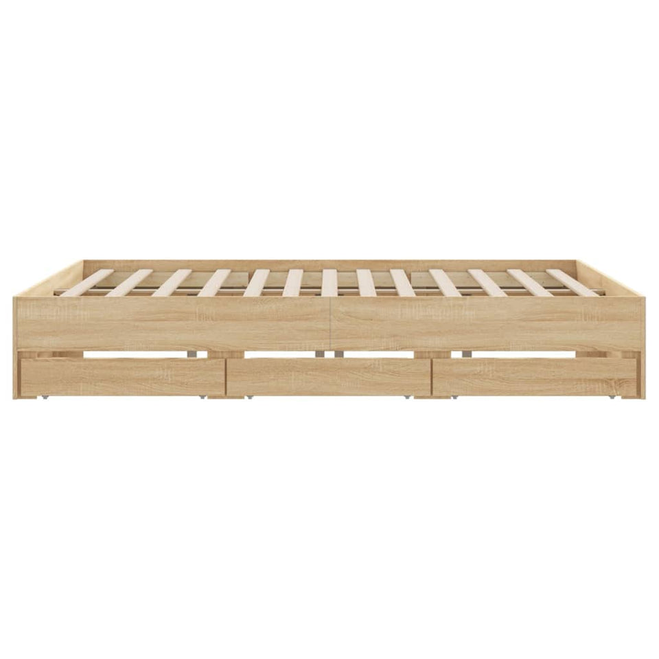 Bed Frame with Drawers Sonoma Oak 200x200 cm Engineered Wood