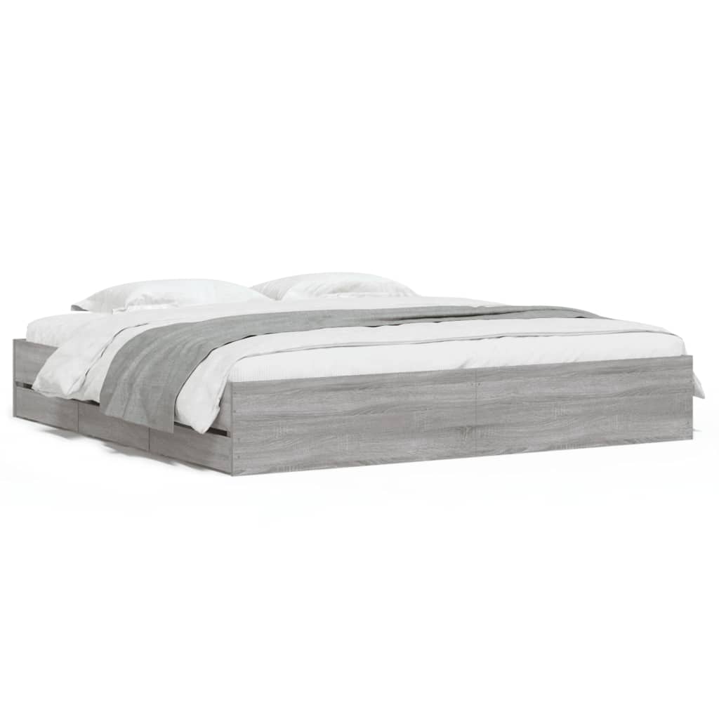 Bed Frame with Drawers without Mattress Grey Sonoma 200x200 cm