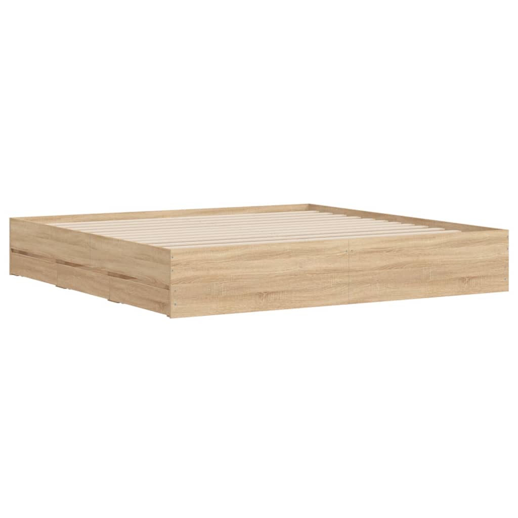Bed Frame with Drawers without Mattress Sonoma Oak 180x200 cm Super King