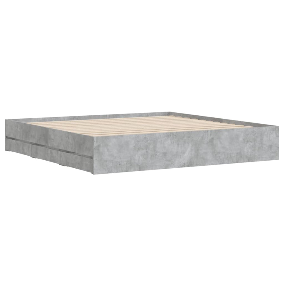 Bed Frame with Drawers without Mattress Concrete Grey 180x200 cm Super King