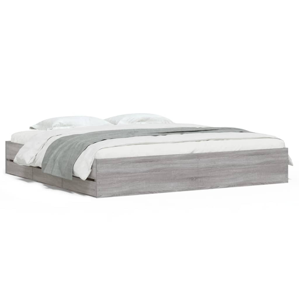 Bed Frame with Drawers without Mattress Grey Sonoma 180x200 cm Super King