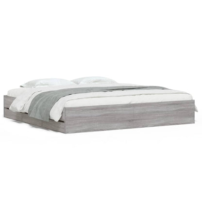 Bed Frame with Drawers without Mattress Grey Sonoma 180x200 cm Super King