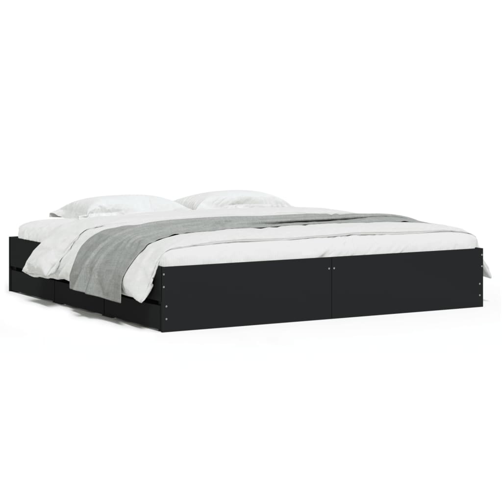 Bed Frame with Drawers without Mattress Black 160x200 cm
