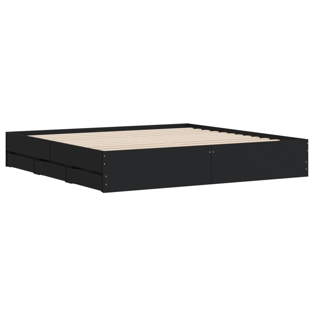 Bed Frame with Drawers without Mattress Black 160x200 cm