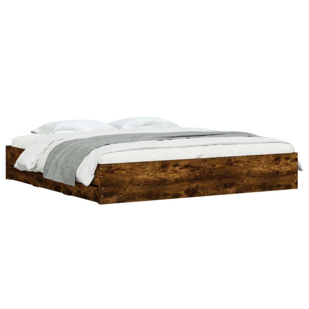 Bed Frame with Drawers without Mattress Smoked Oak 160x200 cm