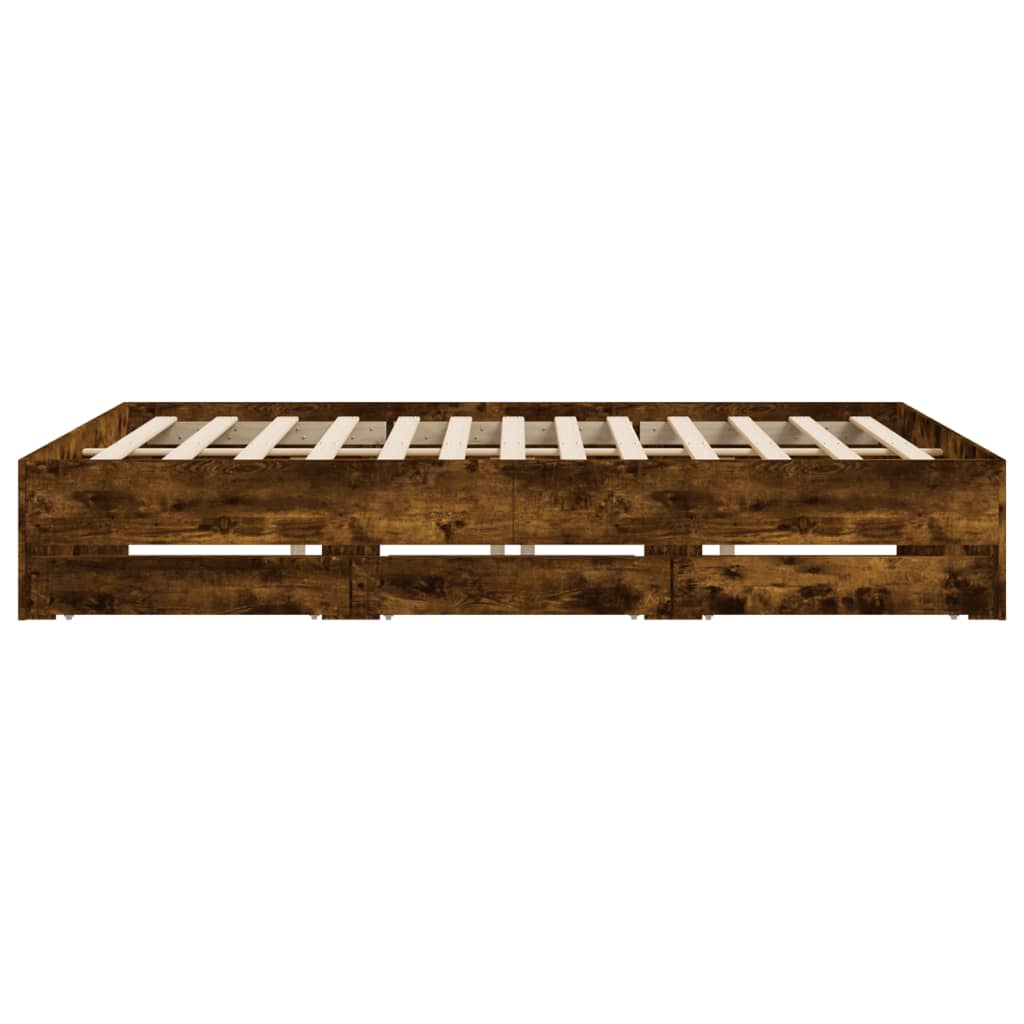 Bed Frame with Drawers without Mattress Smoked Oak 160x200 cm