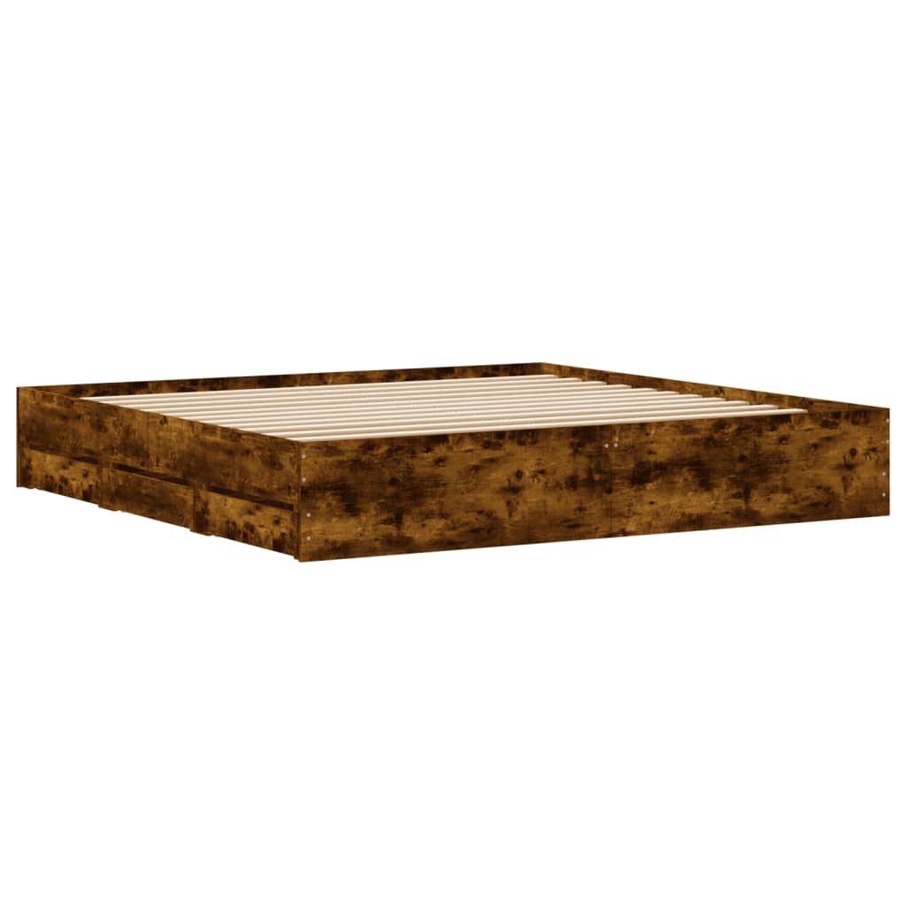Bed Frame with Drawers without Mattress Smoked Oak 160x200 cm