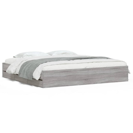 Bed Frame with Drawers without Mattress Grey Sonoma 160x200 cm