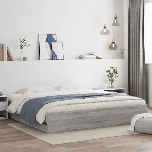 Bed Frame with Drawers without Mattress Grey Sonoma 160x200 cm