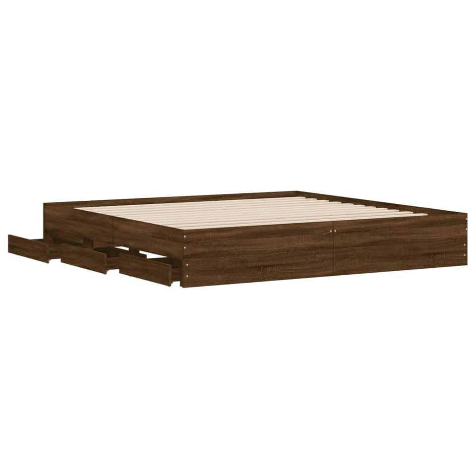 Bed Frame with Drawers Brown Oak 160x200 cm Engineered Wood