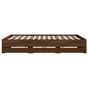 Bed Frame with Drawers Brown Oak 160x200 cm Engineered Wood