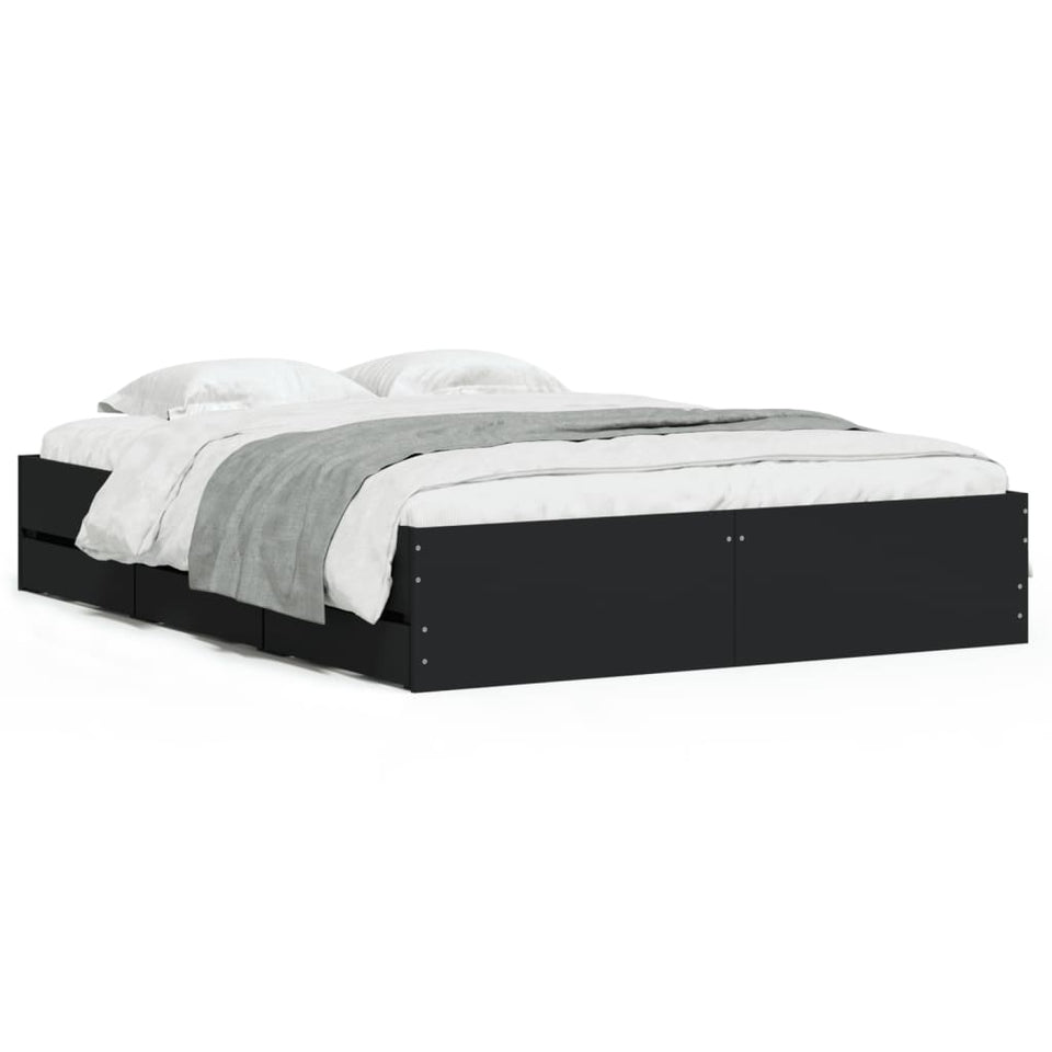 Bed Frame with Drawers without Mattress Black 150x200 cm King Size