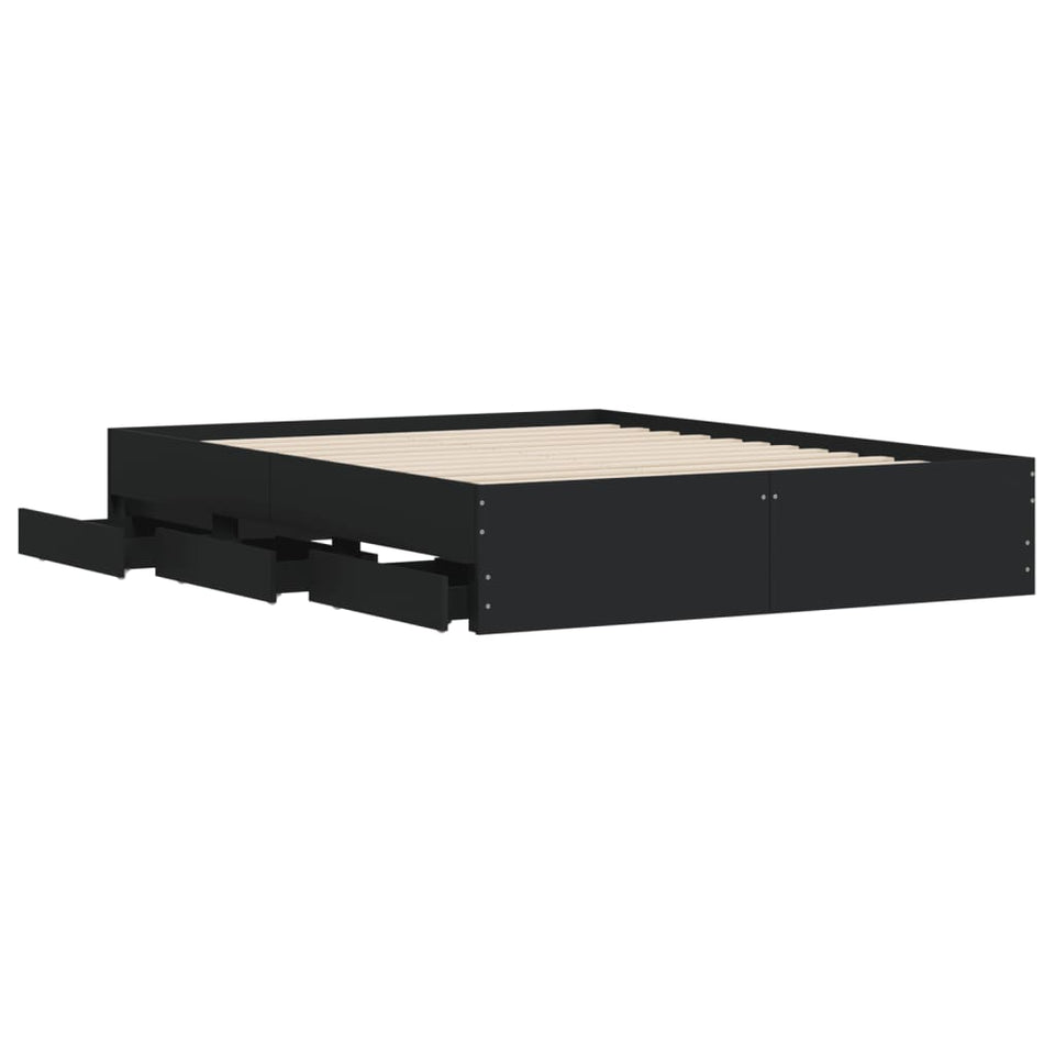 Bed Frame with Drawers without Mattress Black 150x200 cm King Size