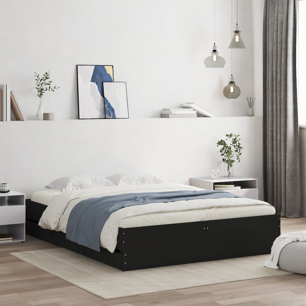 Bed Frame with Drawers without Mattress Black 150x200 cm King Size