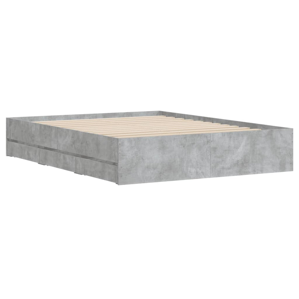 Bed Frame with Drawers without Mattress Concrete Grey 150x200 cm King Size